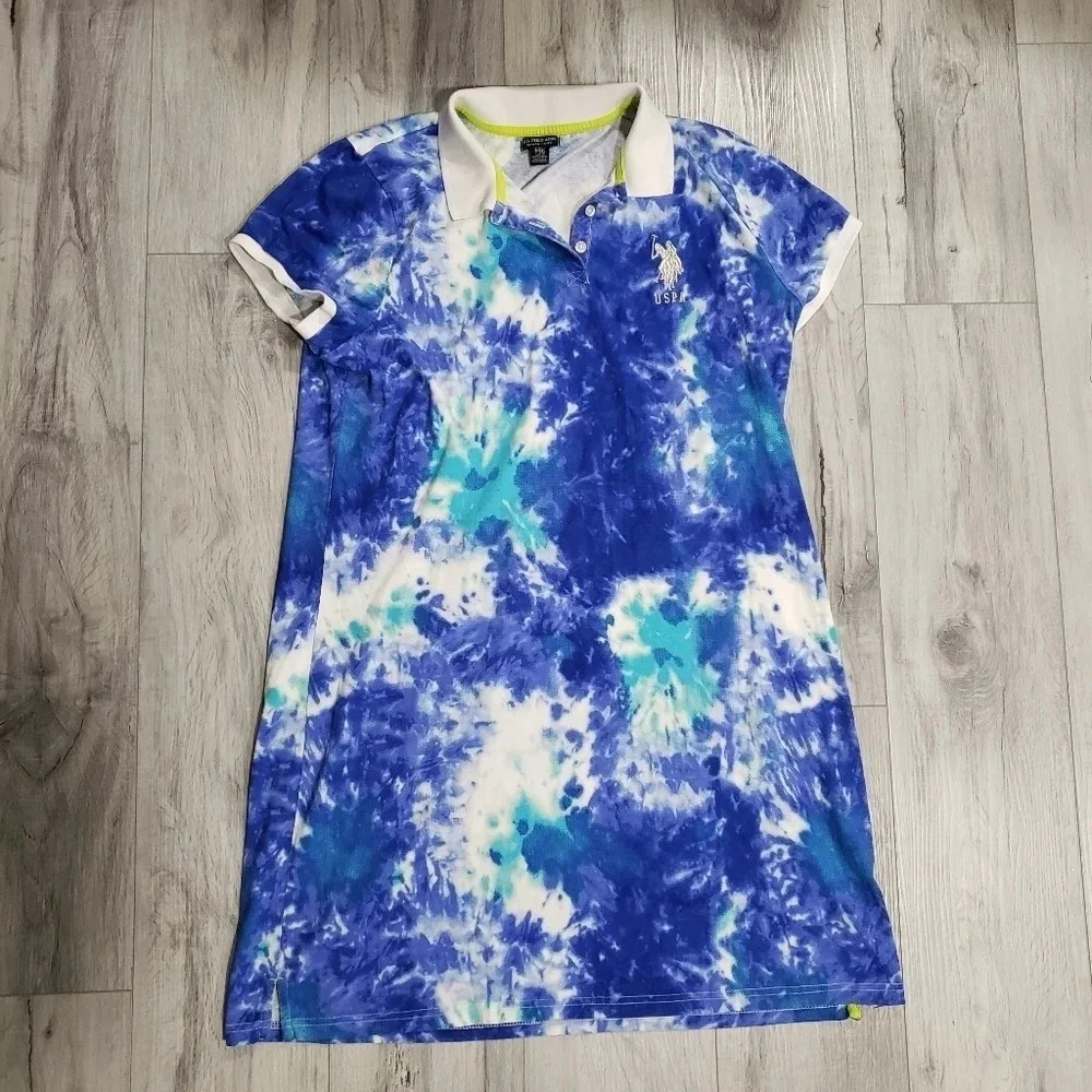 US Polo Assn Womans  Blue/Green/White Tie Die T-Shirt Dress XXL.